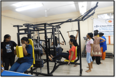 Students working out at the Gymnasium in the Roma Chaudhuri Building